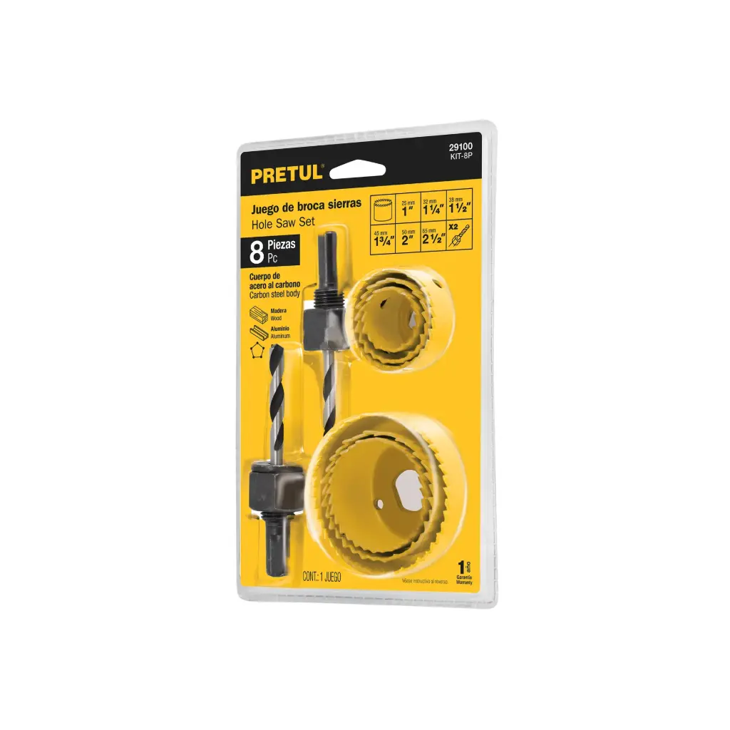 [29100] JUEGO DE 7 BROCASIERRAS ACERO AL CARBONO Y 1 MANDRIL, PRETUL