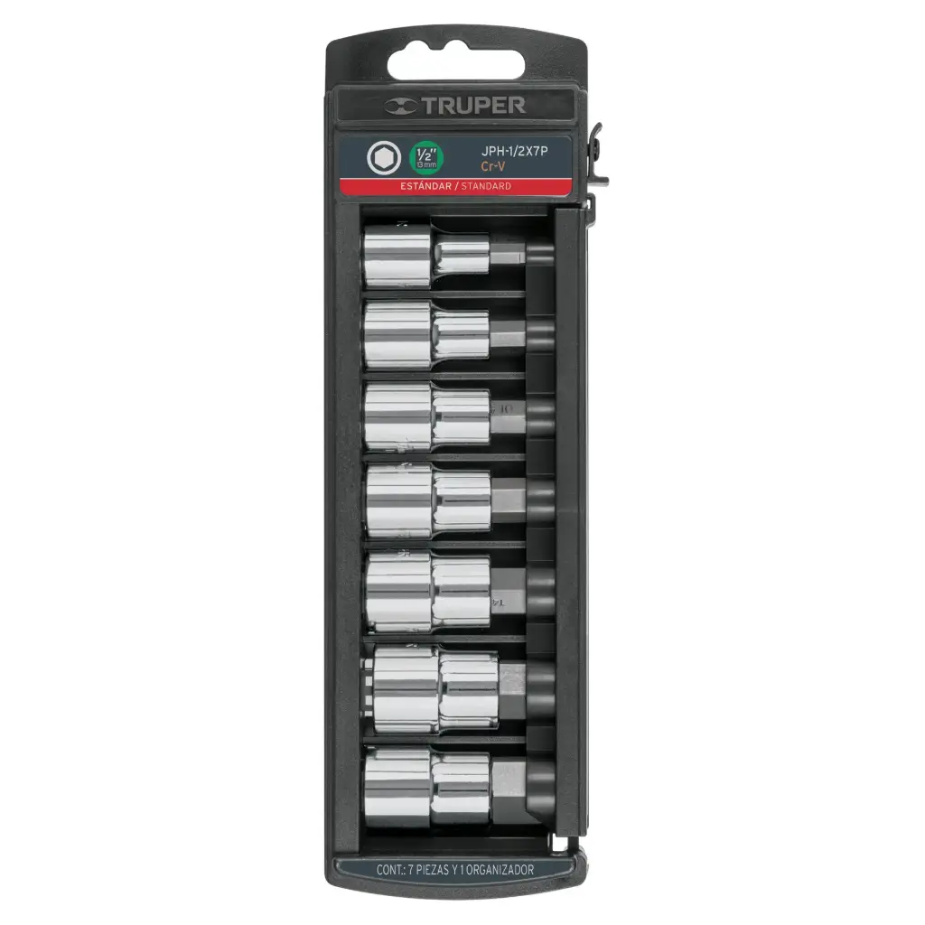 [102239] JUEGO DE 7 DADOS CUADRO 1/2" PUNTA HEXAGONAL STD