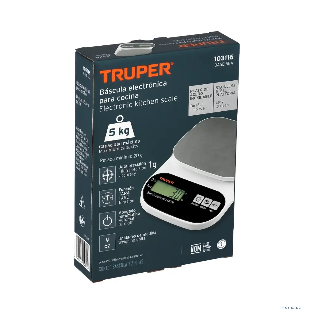 [103116] BALANZA DIGITAL 5KG PARA COCINA PLATO INOX TRUPER