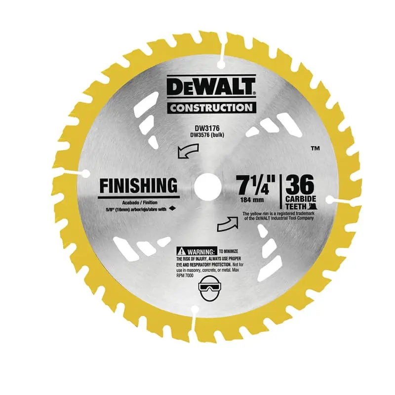 DISCO SIERRA 7 ¼ ” X 1” 36 DIENTES MADERA DEWALT