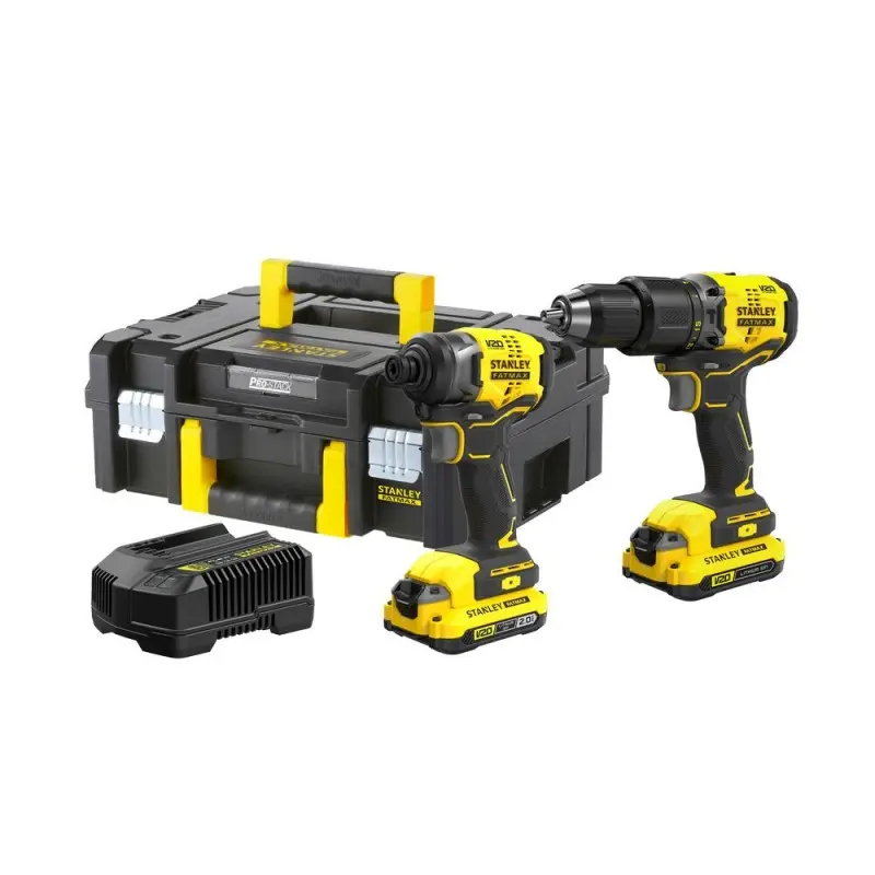 TALADRO ATORNILLADOR 1/2 20V + 2 BATERIAS 2AH + CARGADOR + 100 ACCESORIOS STANLEY
