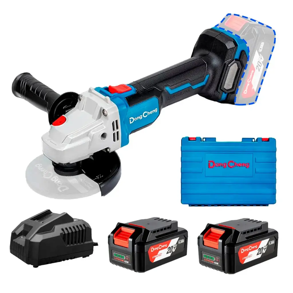 AMOLADORA 5" 20V + 2 BATERIAS 4AH + CARGADOR EN MALETA DONGCHENG