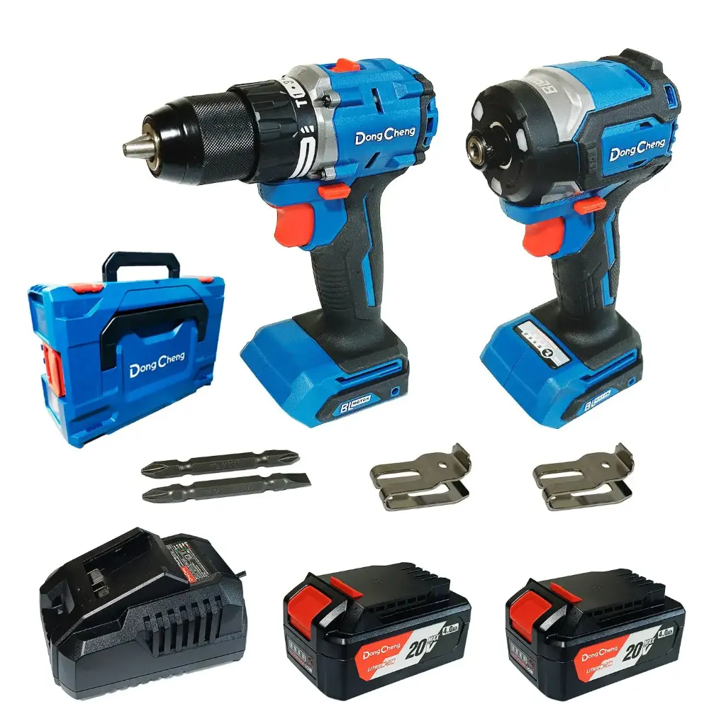 COMBO TALADRO PERCUTOR 60NM + ATORNILLADOR DE IMPACTO 208NM 20V BRUSHLESS + 2 BATERIAS DE 4AH + CARGADOR EN MALETA DONGCHENG