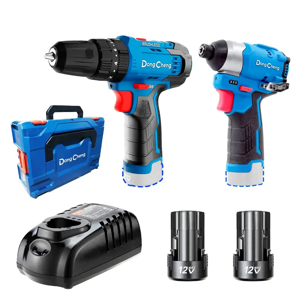 [DCKIT25-EK] COMBO TALADRO PERCUTOR 35NM + ATORNILLADOR DE IMPACTO 140NM 12V BRUSHLESS + 2 BATERIAS DE 2AH + CARGADOR EN MLAETA DONGCHENG