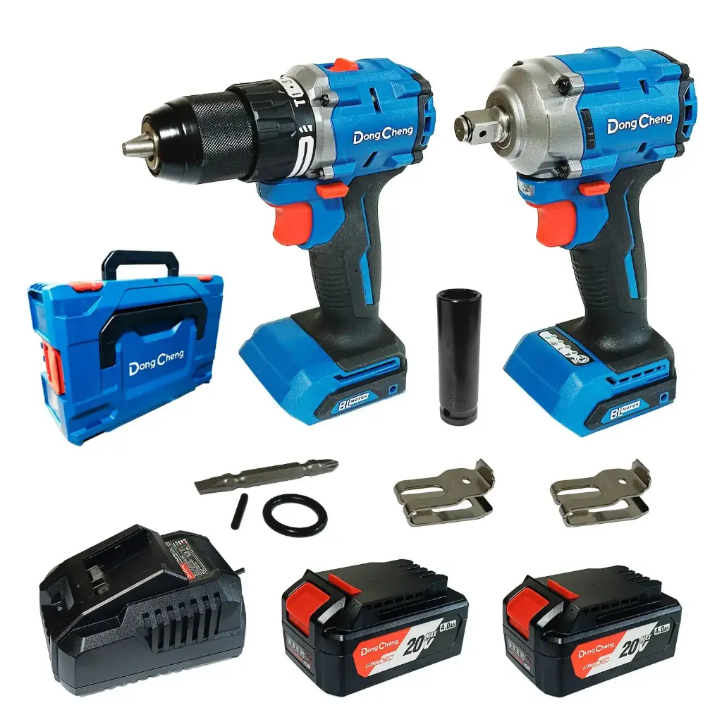 COMBO TALADRO PERCUTOR 60NM + LLAVE DE IMPACTO 358NM 20V BRUSHLESS + 2 BATERIAS DE 4AH + CARGADOR EN MALETA DONGCHENG