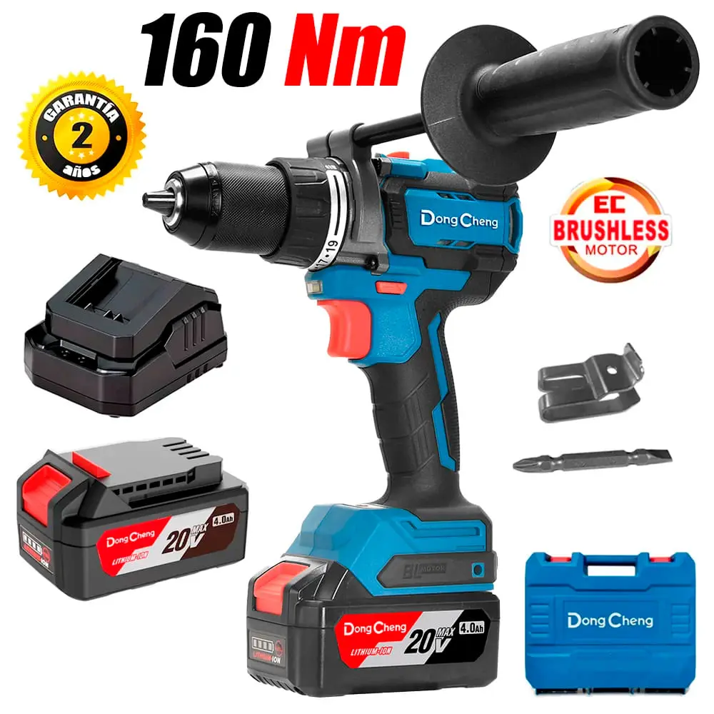 TALADRO PERCUTOR 1/2 20V 160NM BRUSHLESS + 2 BATERIAS DE 4AH + CARGADOR EN MALETA DONGCHENG
