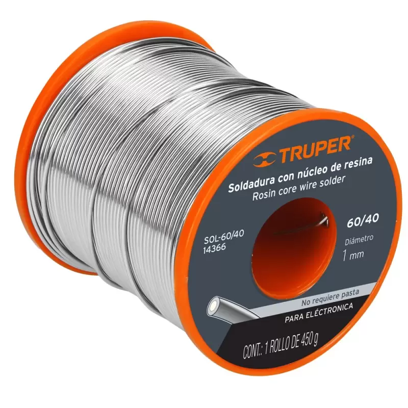 [14366] SOLDADURA CON NUCLEO DE RESINA 450G 1MM 60/40 ESTAÑO PLOMO, PARA ELECTRONICA, SOL-60/40 14366 TRUPER