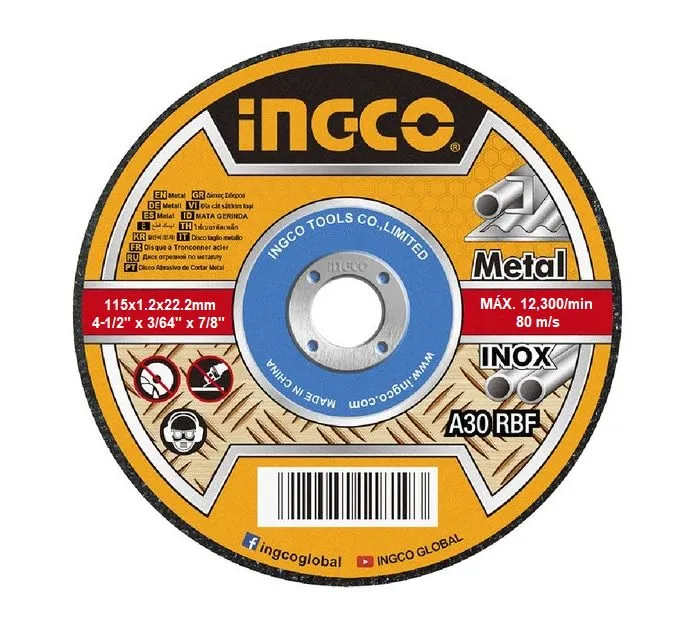 [MCD10115100] DISCO DE CORTE INGCO 4 1/2  X 3/694 X 7/8 X 1.00MM-MCD10115100-INGCO (POR UNIDAD)