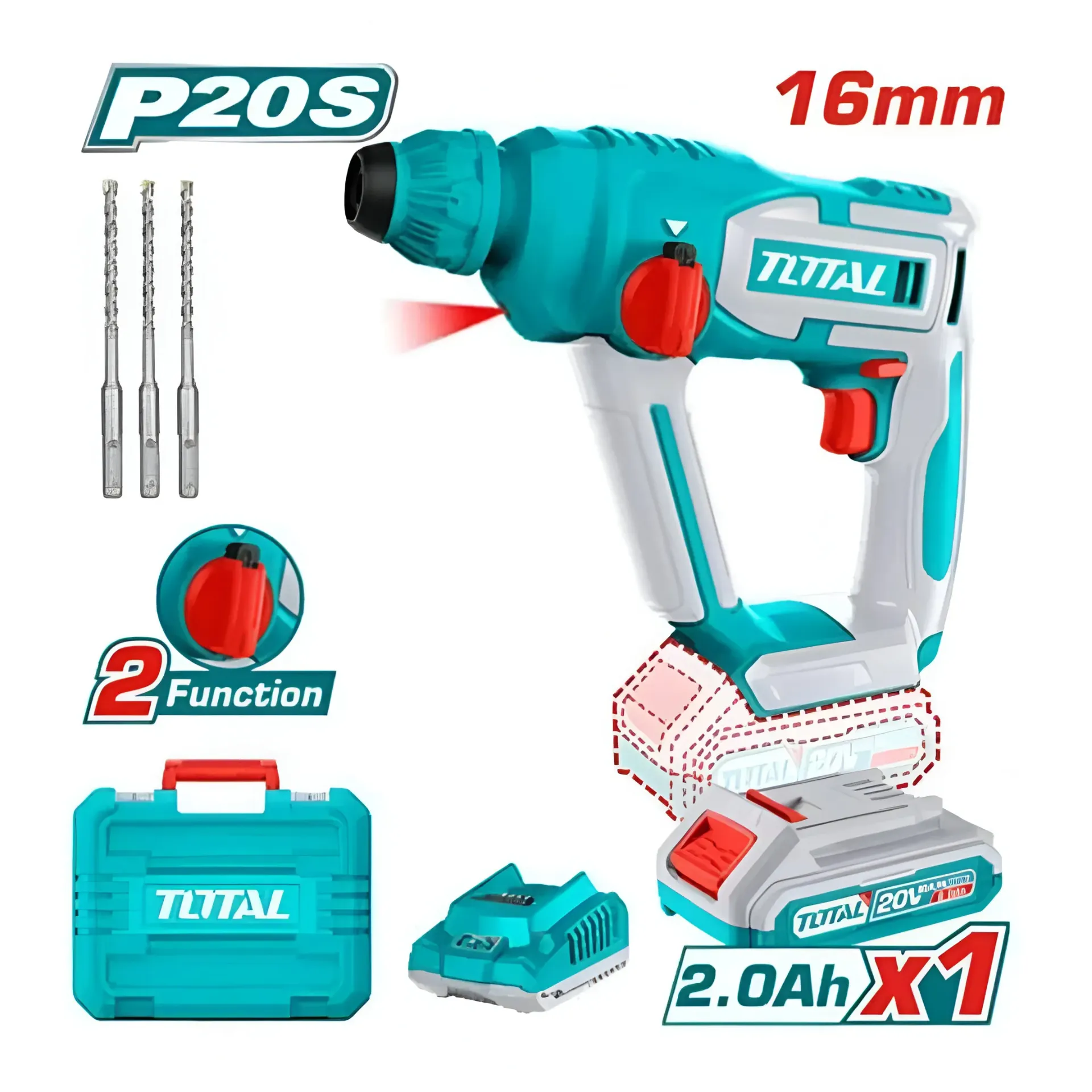 ROTOMARTILLO SDS+ 16MM 20V 1.5J 0-5100BPM 1X2.0AH 2FUNC