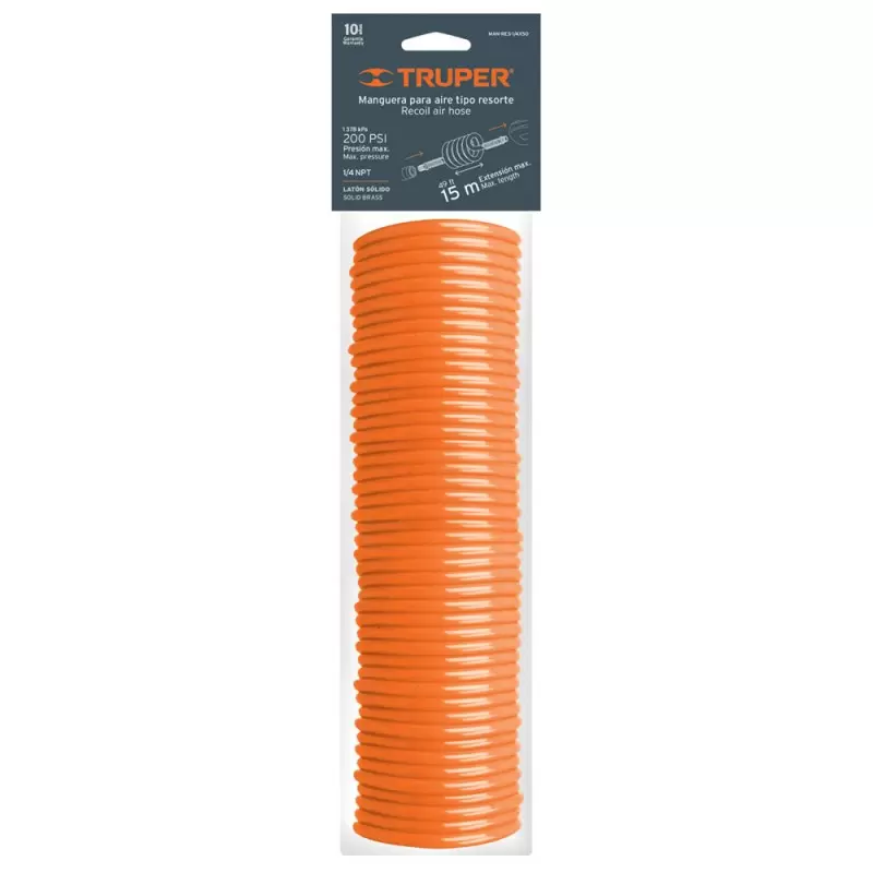 MANGUERA TIPO RESORTE 1/4" CONEXION MACHO 1/4 NPT, LONGITUD 15.2 M, MAN-RES-1/4X50  TRUPER