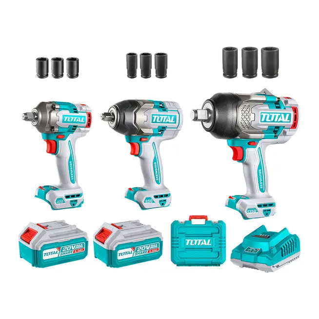 SUPER COMBO LLAVES DE IMPACTO 1350NM + 850NM + 450NM + 2 BATERIAS DE 5 AMP + CARGADOR 20V TOTAL - TOSLI250386