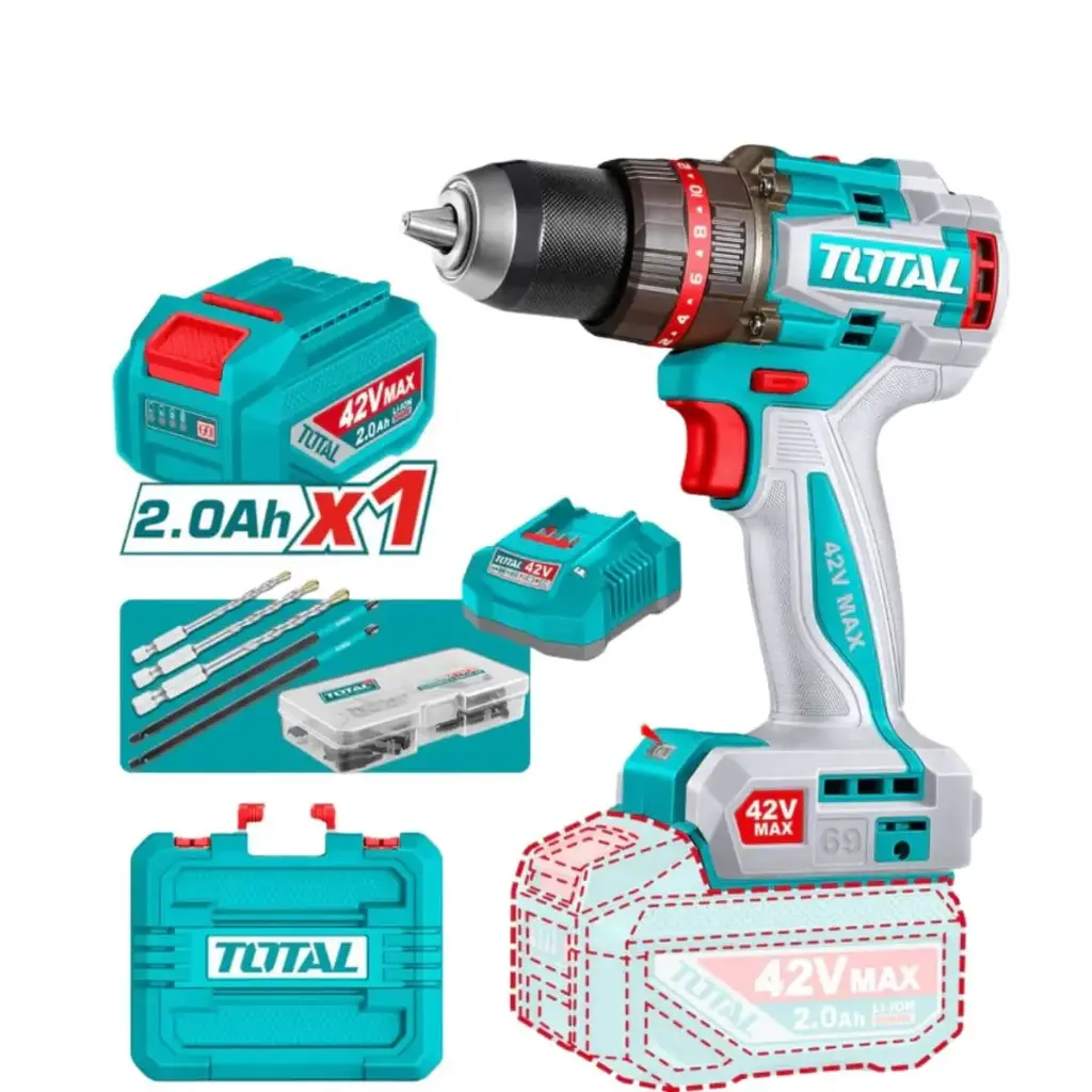 TALADRO 69NM 42V CON 1 BATERÍA DE 2AMP Y CARGADOR TOTAL