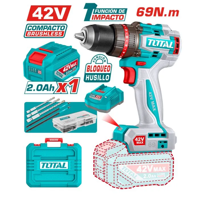 TALADRO 69NM 42V CON 1 BATERÍA DE 2AMP Y CARGADOR-TIDLI426981-TOTAL