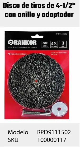 [RPD9111502] DISCO DE TIRAS DE 4-1/2" CON ANILLO Y ADAPTADOR PARA TALADRO RPD9111502-RANKOR
