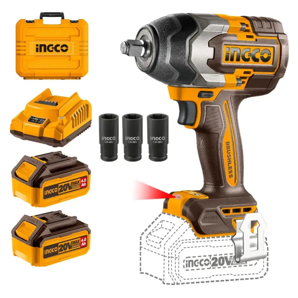 LLAVE DE IMPACT 1/2" 850NM 20V 2BT 4AH + CARGADOR INGCO