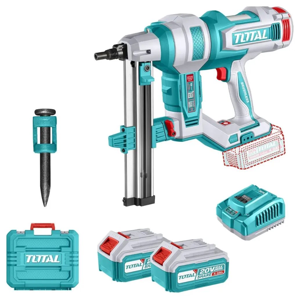 [TCNLI9008] CLAVADORA CONCRETO 20V BLMOTOR R:19-40MM +1000 CLAVOS 2X4.0AH +ACC MALETIN-TCNLI9008-TOTAL