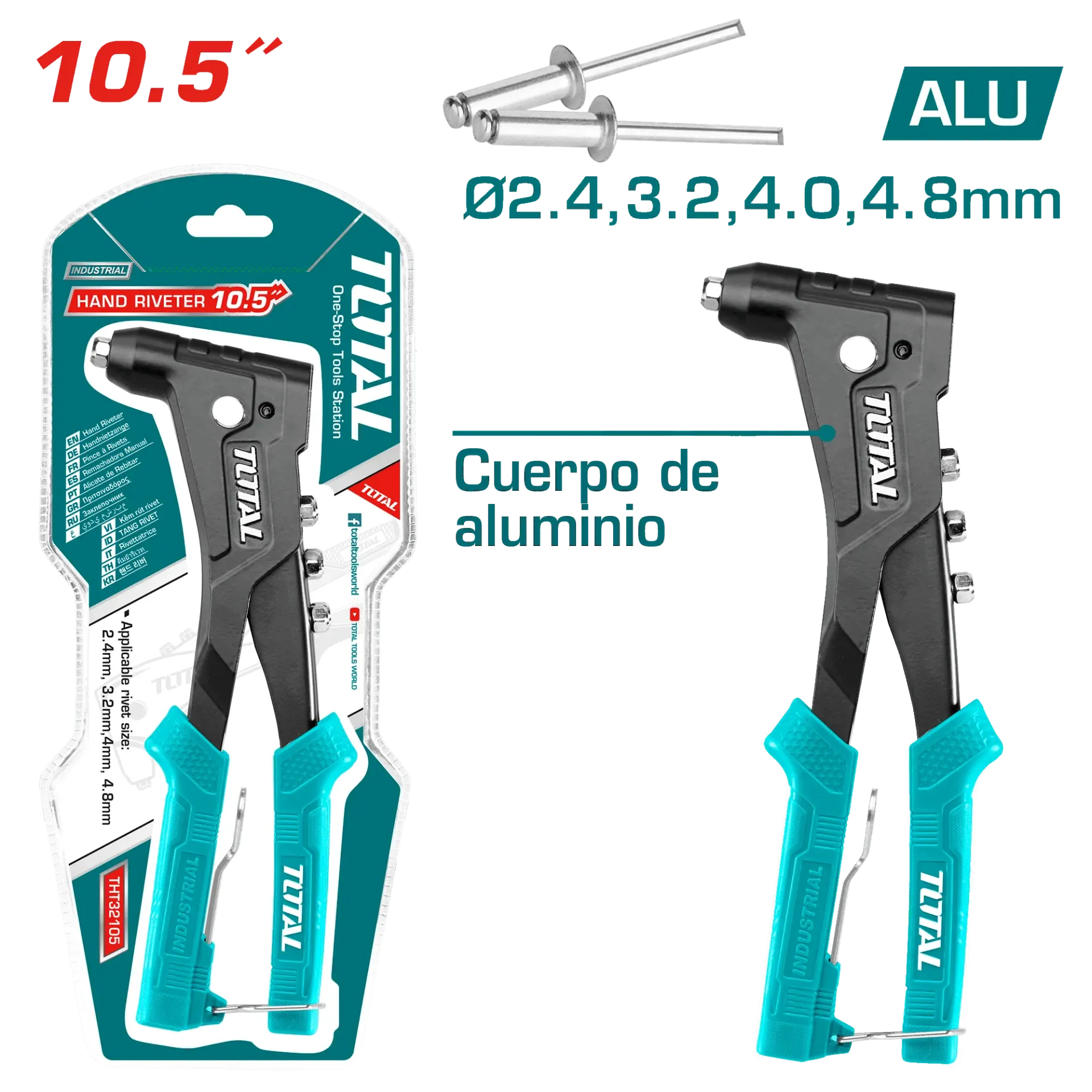 REMACHADORA DE ALUMINIO 10.5″ 2.4, 3.2, 4.0, 4.8MM-THT32105-TOTAL
