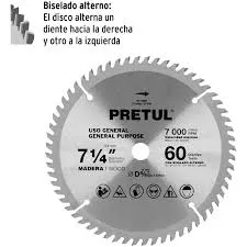 DISCO SIERRA CIRCULAR 7-1/4" P/MADERA, 60DIENTES C5/8", - 27059 - PRETUL