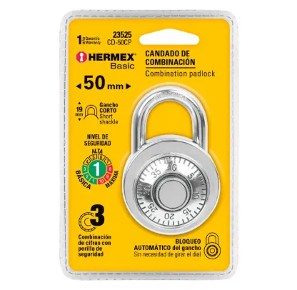 CANDADO DE COMBINACIÓN DE DISCO EN BLÍSTER, HERMEX BASIC