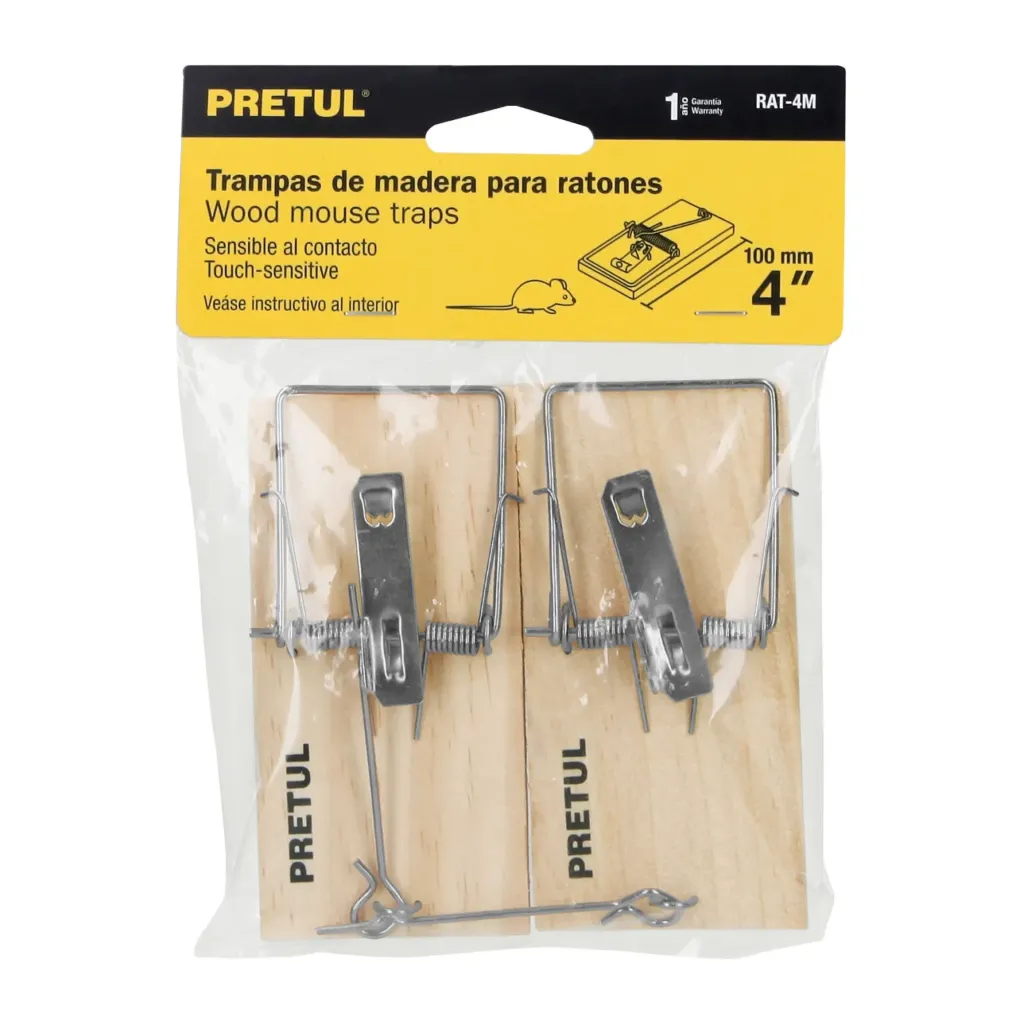 BOLSA CON 2 TRAMPAS DE 4" DE MADERA PARA RATÓN, PRETUL