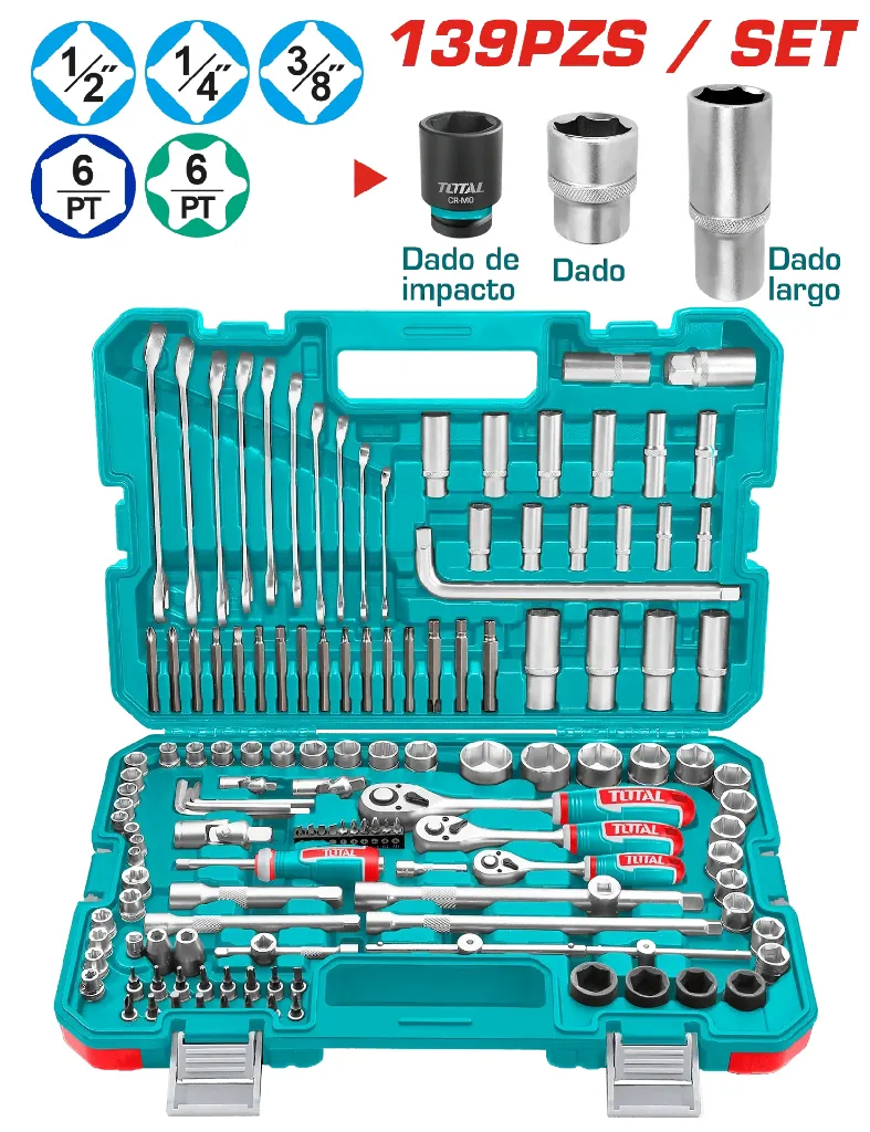 SET HERRAMIENTAS COMBINADAS + RACHETS 139 PZS INC MALETIN INDUSTRIAL