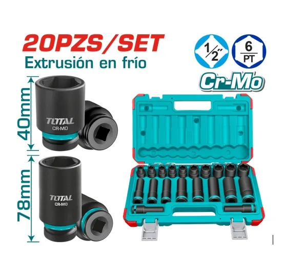 SET DE DADOS DE IMPACTO CORTO /LARGO 1/2"2X(10-24)MM 20 PCS-THKISD12203L-TOTAL