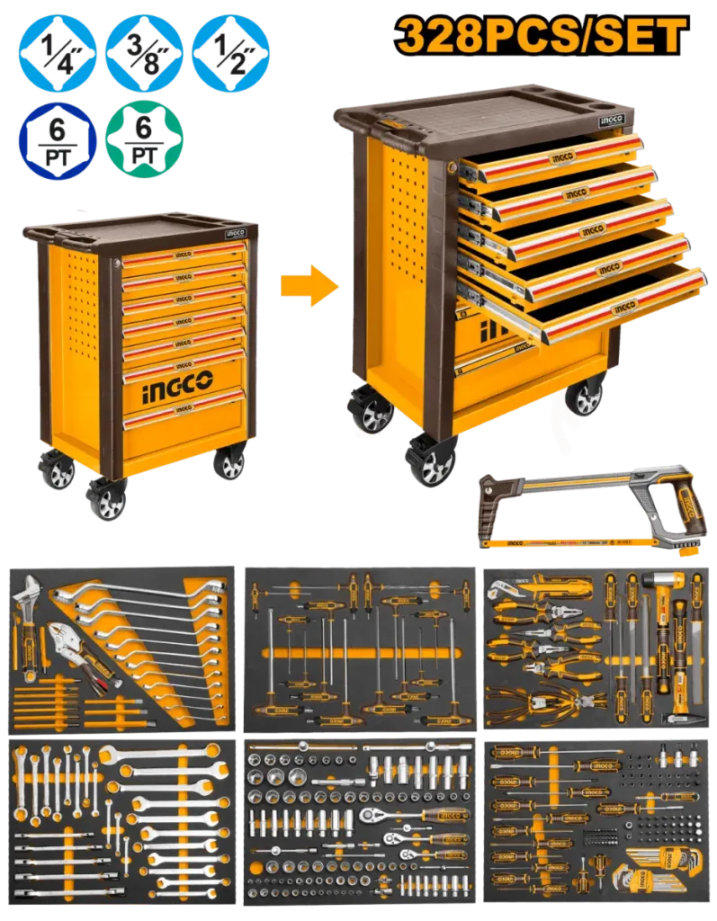 CARRITO PORTA HERRAMIENTAS 328 PIEZAS INGCO