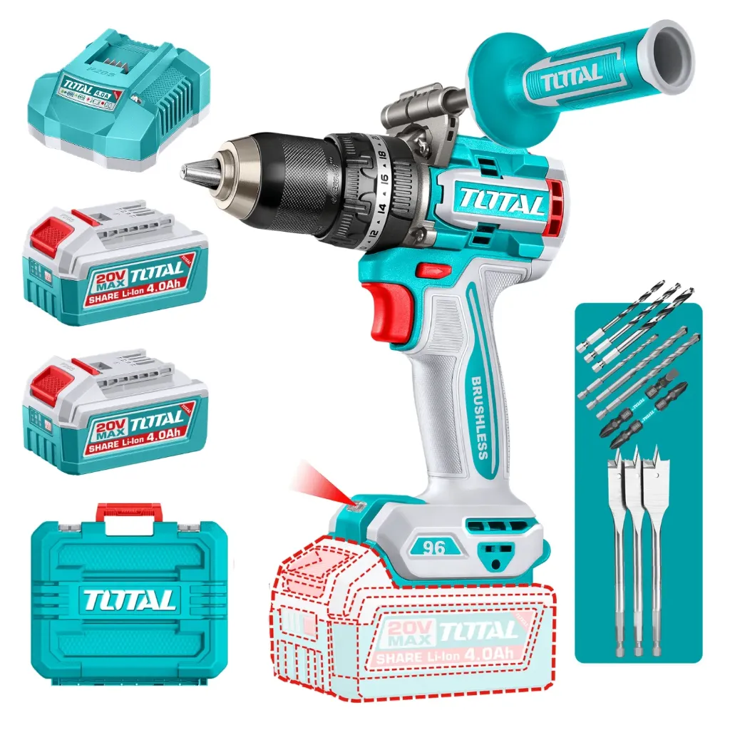 TALADRO ATORNILLADOR PERCUTOR BRUSHLEES 96NM 20V C/CHUCK METALICO 13 MM-TIDLI209686 -TOTAL
