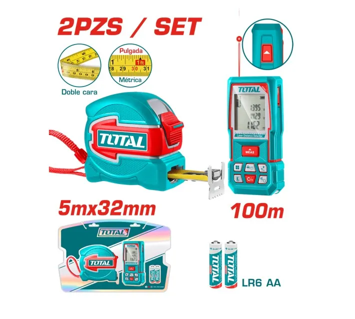 COMBO 2 EN 1 CINTA 5MX32MM+MEDIDOR LASER 100M+ACCESORIOS-TOS250902-TOTAL