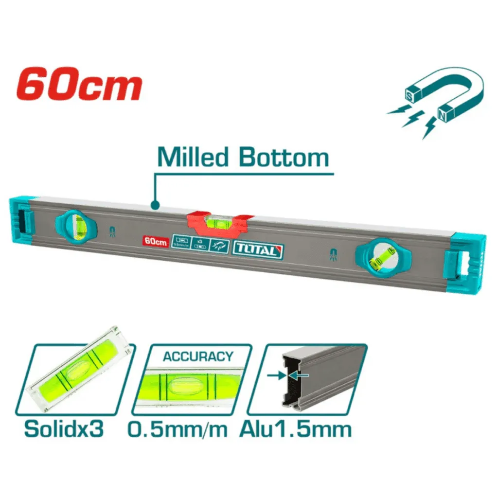 NIVEL MAGNETICO 60CM DE ALUMINIO 1.5MM PRES:0.5MM-TMT26028M-TOTAL