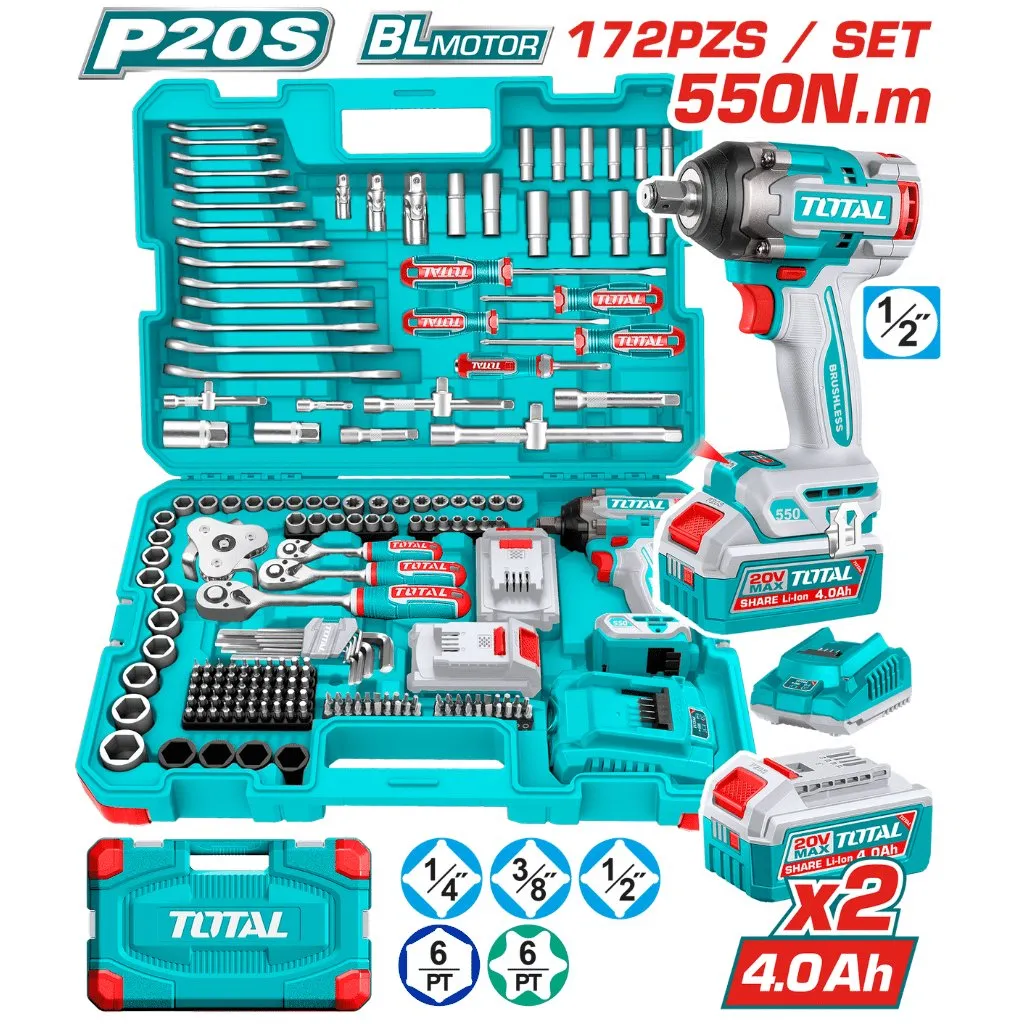 SET LLAVE IMPACTO 550NM + 172 PZS + MALETÍN-THKTHP41728-TOTAL