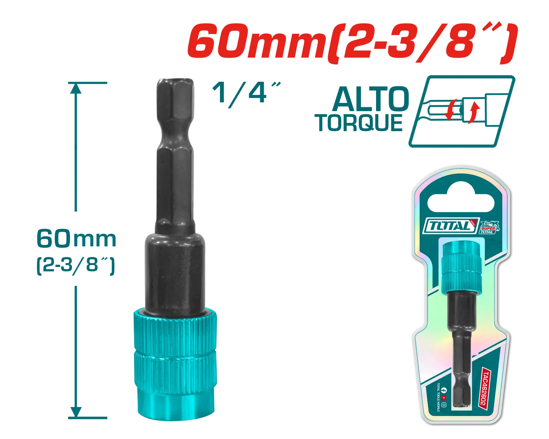 [TAC462602] PORTA PUNTA ALTO TORQUE 60MM 1/4'' HEX LIBERADOR RAPIDO INDUSTRIAL-TAC462602-TOTAL