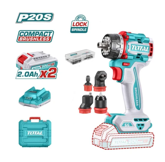 [TDLI206686] ATORNILLADOR BRUSHLESS 66N.m. 20V CON CHUCK METÁLICO 13mm CON ADAPTADORES-TDLI206686-TOTAL