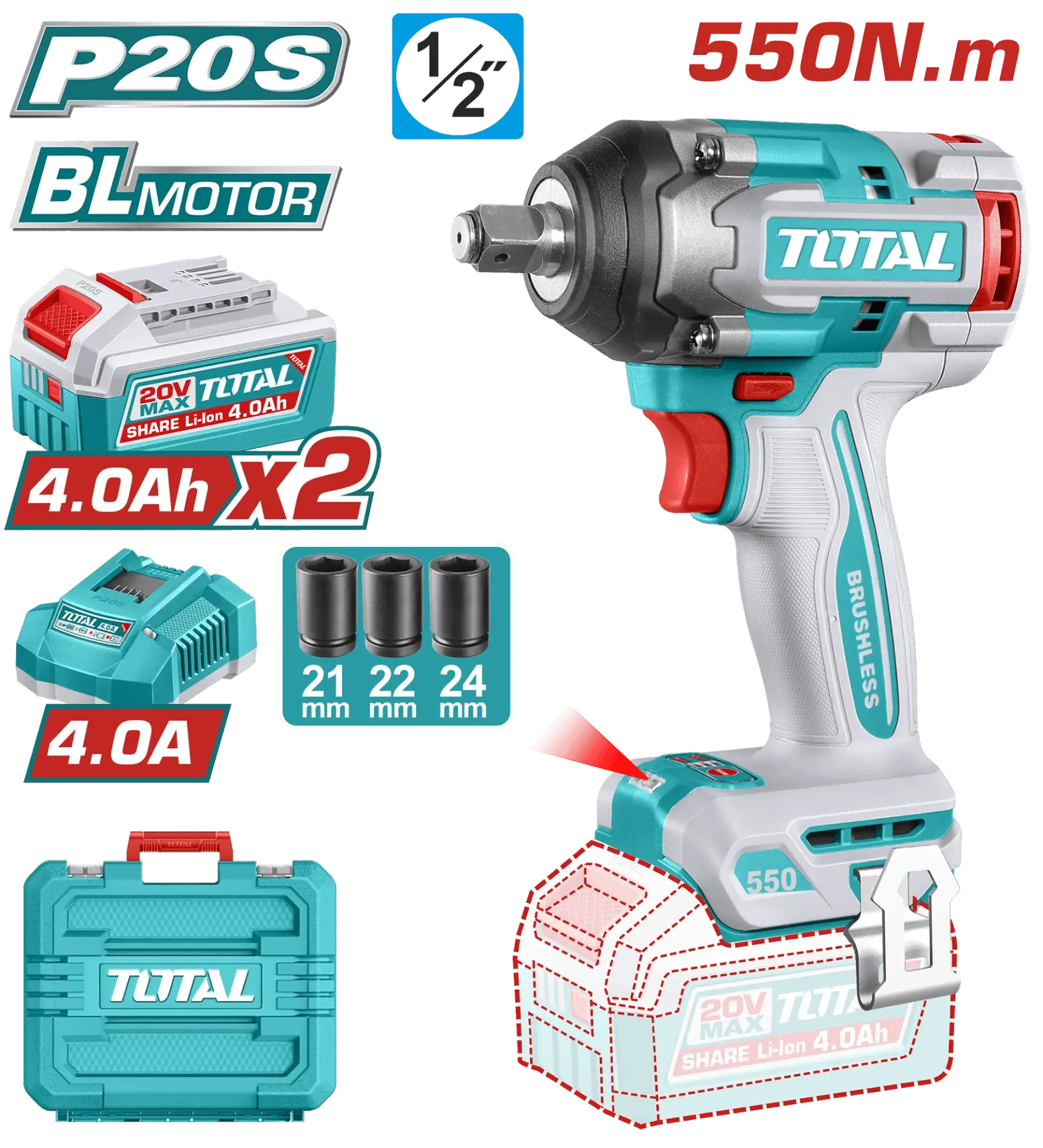[TIWLI2055] LLAVE DE IMPACTO BL 20V 550NM 1/2" 3500BPM INDUSTRIAL-TIWLI2055-TOTAL