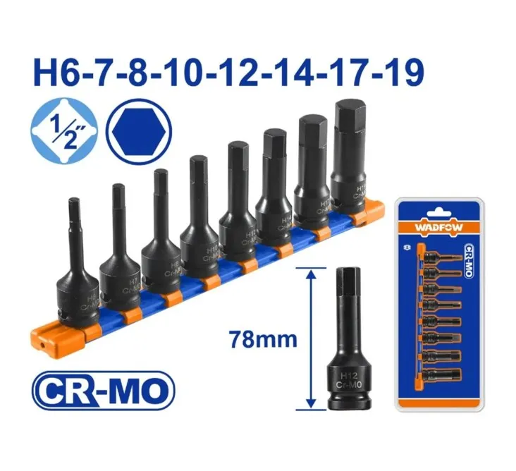 JUEGO X8PCS DADO HEXAGONAL DE IMPACTO 1/2"-WMS3408-WADFOW