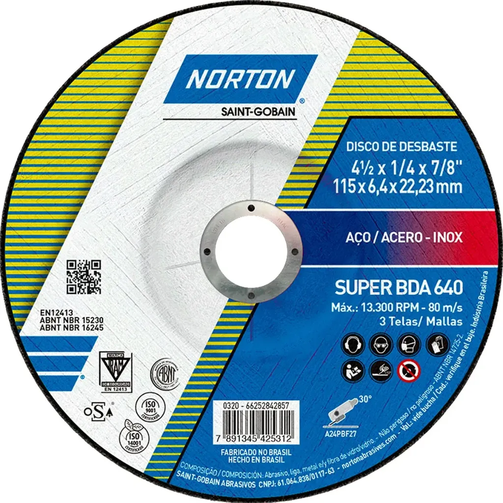 DISCO DESBASTE METAL 4"1/2 115 x 22.23 mm CERTIFICADO-SUPER BDA 640-NORTON