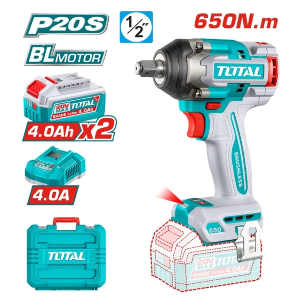 LLAVE DE IMPACTO 650NM+2 BATERIAS 4.0Ah+1 CARGADOR-TIWLI2065-TOTAL