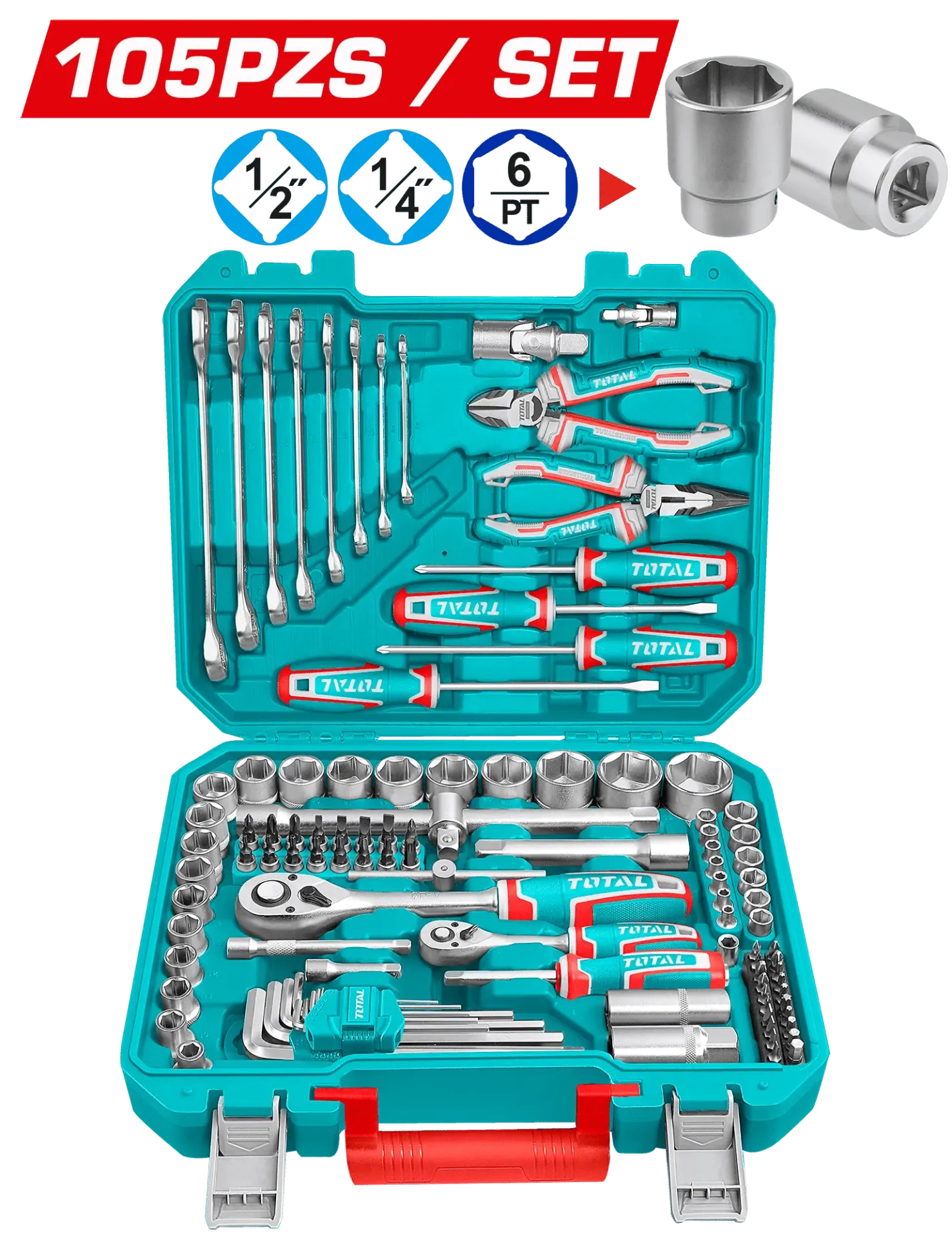 SET 105PCS HERRAMIENTAS MANUALES INC MALETIN-THKTHP61057-TOTAL