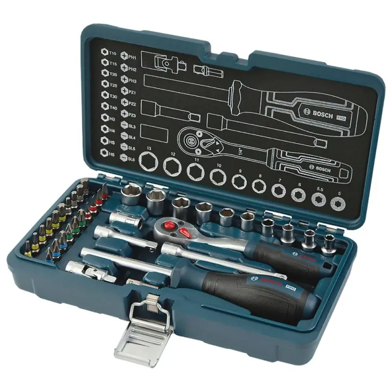 JGO DE DADOS Y RACHET 1/4" 37PCS - 1600A03AC7 - BOSH