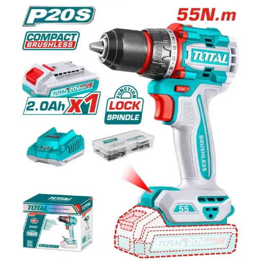 [TDLI205582] ATORNILLADOR BRUSHLESS 55N.M. 20V C/ CHUCK METÁLICO 13MM CON 1 BATERÍA