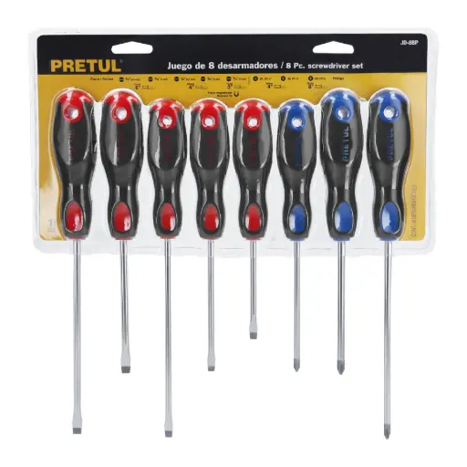[20219] JUEGO DE 8 DESARMADORES , MANGO CONFORT GRIP, PRETUL