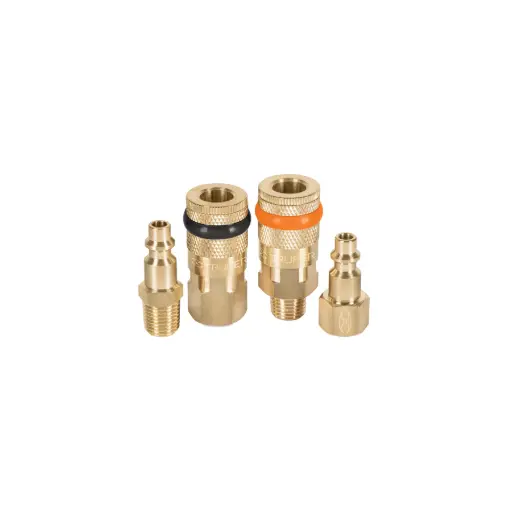 [19080] JUEGO DE ACOPLES Y CONECTORES DE LATON 4 PIEZAS, CONEXION RAPIDA, 1/4 NPT, CORAL-4 19080 TRUPER